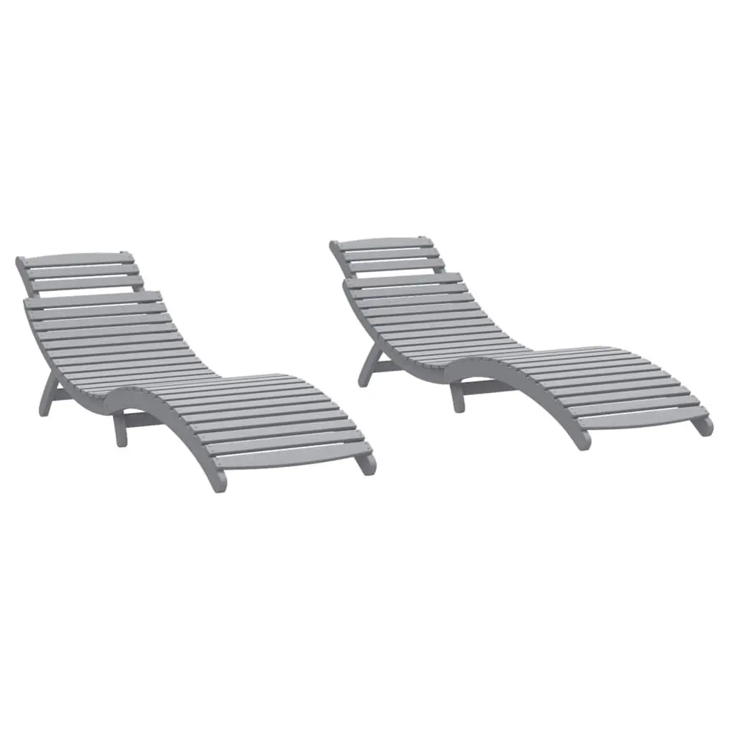 Sun Loungers Outdoor Relaxing Seat 2 Piece Grey Foldable Garden Patio Furniture