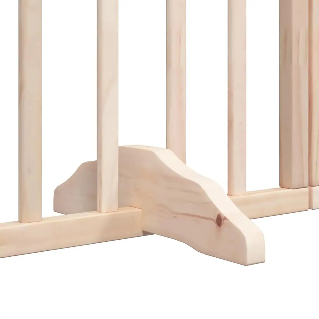 Foldable Dog Gate 9 Panels 450cm Brown Poplar Wood Pet Safety Barrier with Door