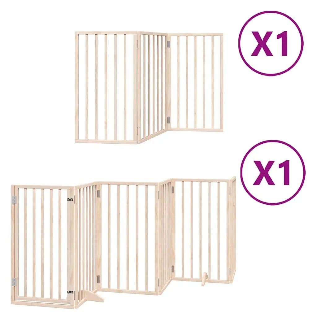 Dog Gate Foldable 9 Panels 450cm Pet Safety Barrier with Door Lock Brown