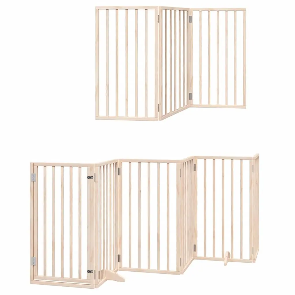 Dog Gate Foldable 9 Panels 450cm Pet Safety Barrier with Door Lock Brown