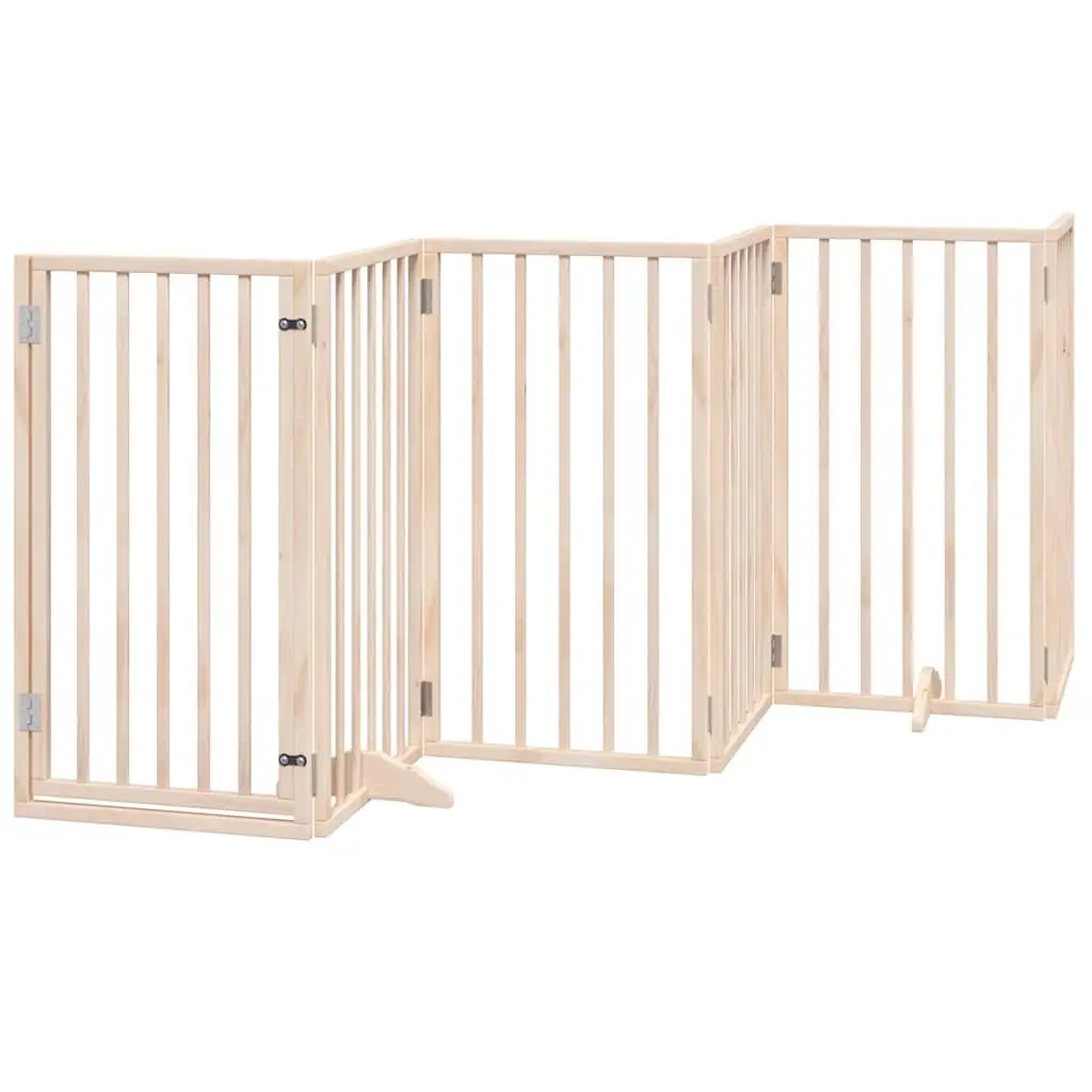 Dog Gate Foldable 9 Panels 450cm Pet Safety Barrier with Door Lock Brown