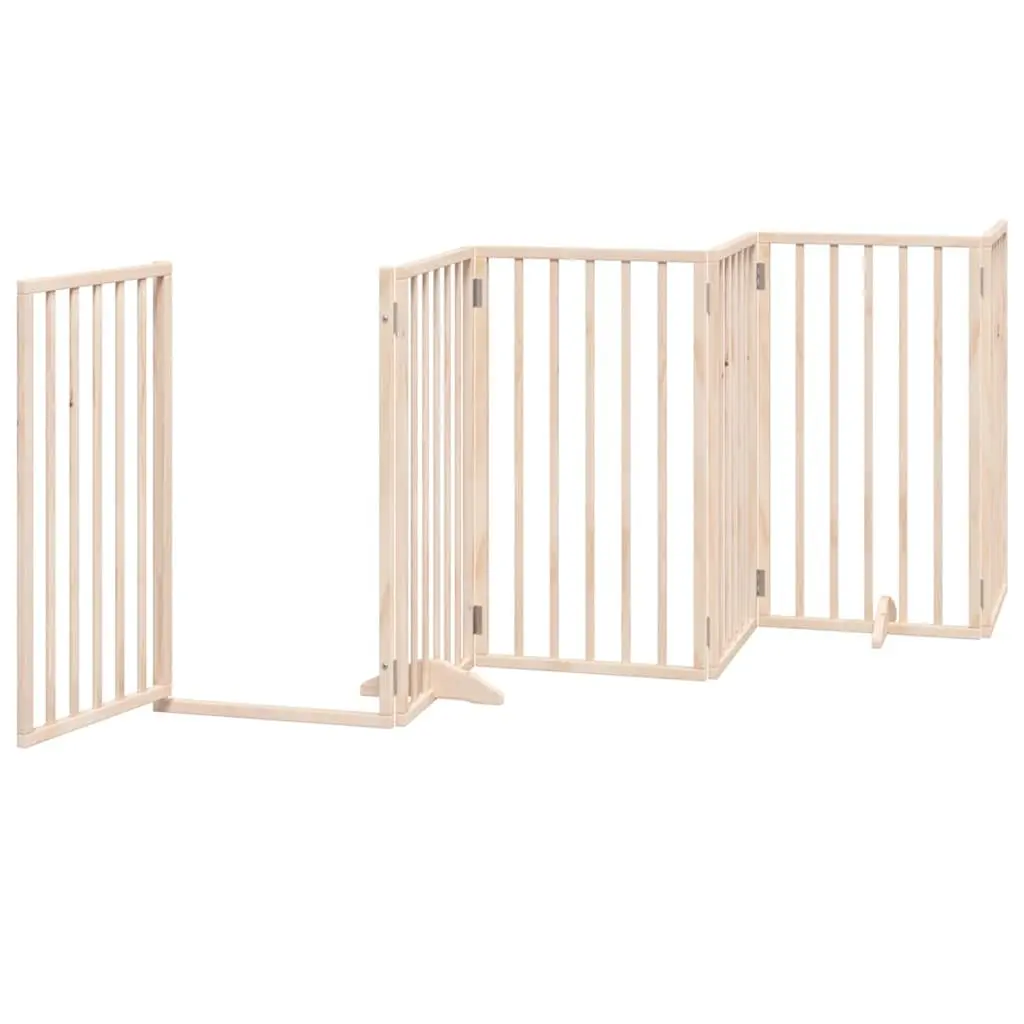 Dog Gate Foldable 9 Panels 450cm Pet Safety Barrier with Door Lock Brown