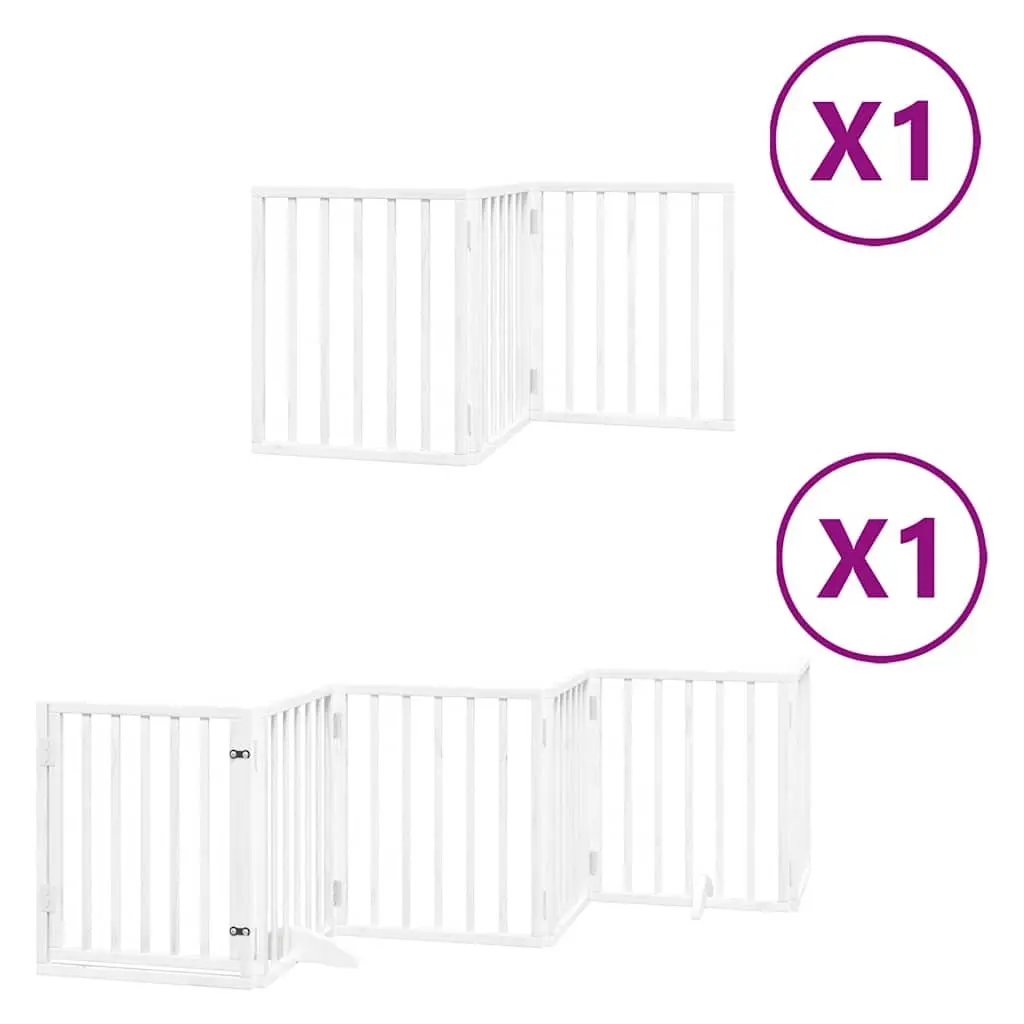 Foldable Dog Playpen 9 Panel Safety Barrier White Poplar Wood with Door for Pet Containment