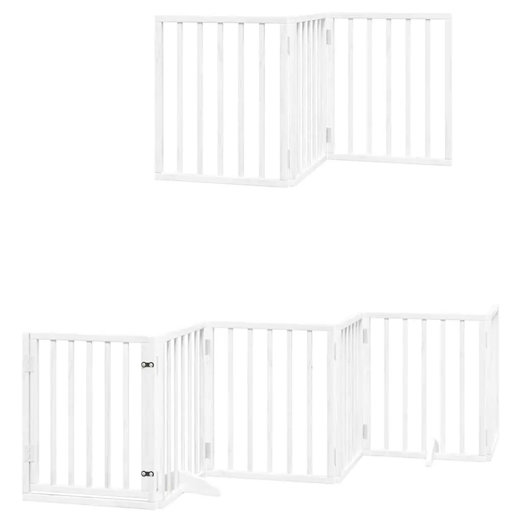 Foldable Dog Gate 12 Panels White Poplar Wood Pet Safety Barrier