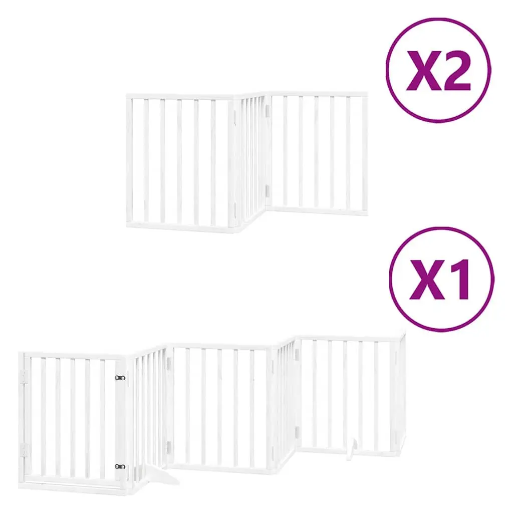 Foldable Dog Gate 12 Panels White Poplar Wood Pet Safety Barrier