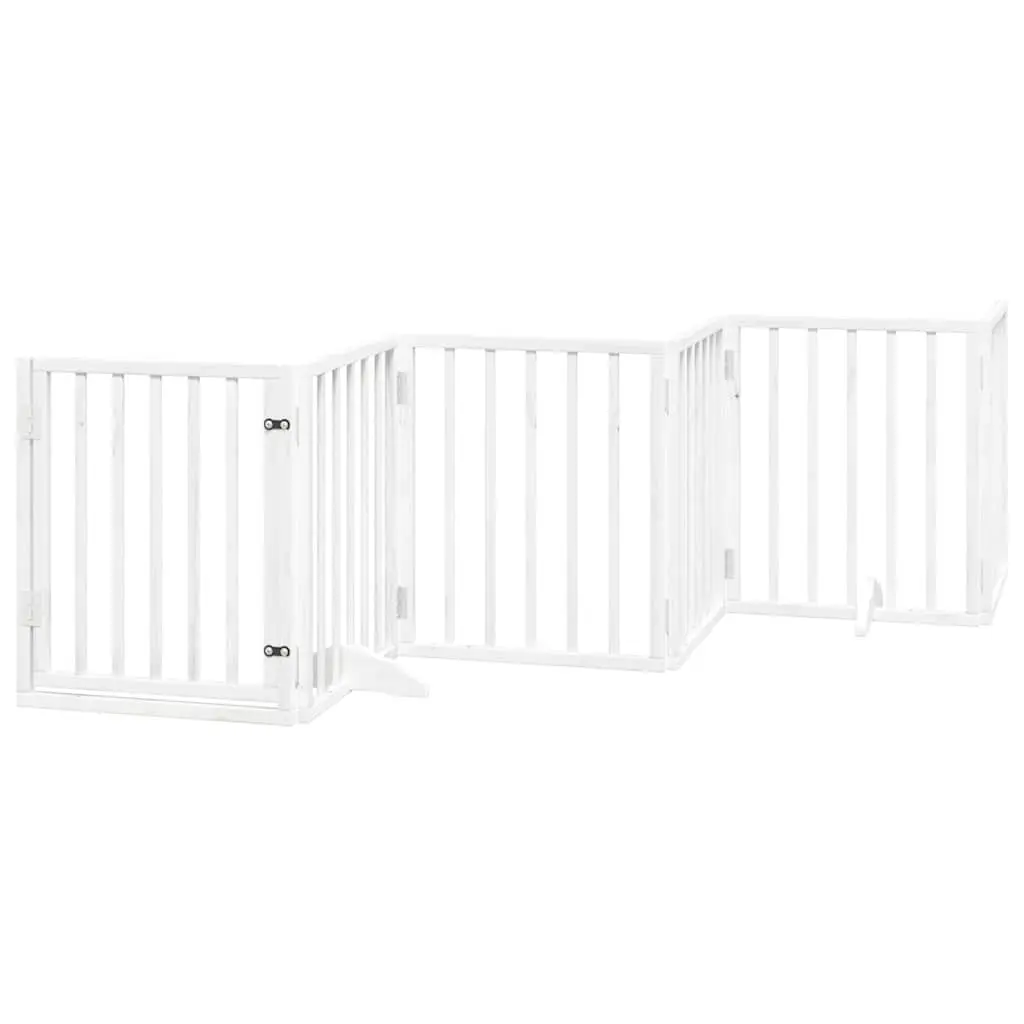 Foldable Dog Gate 12 Panels White Poplar Wood Pet Safety Barrier