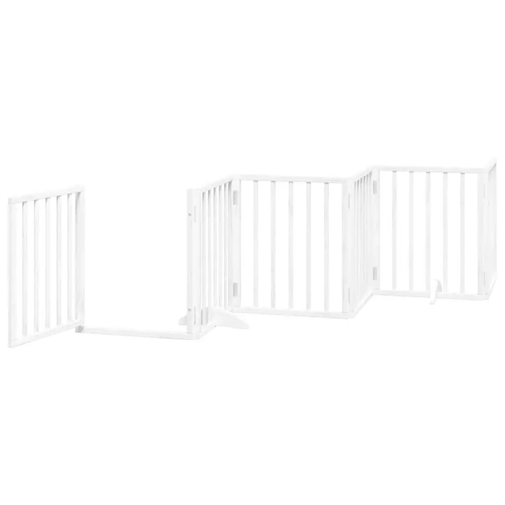 Foldable Dog Gate 12 Panels White Poplar Wood Pet Safety Barrier