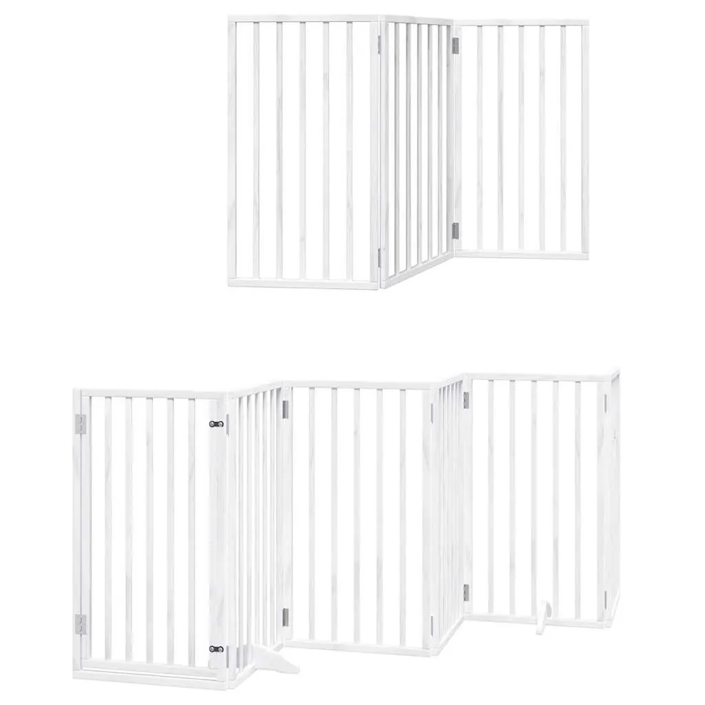 Foldable Dog Gate 9 Panels with Door White Poplar Wood Pet Barrier for Safe Living Spaces
