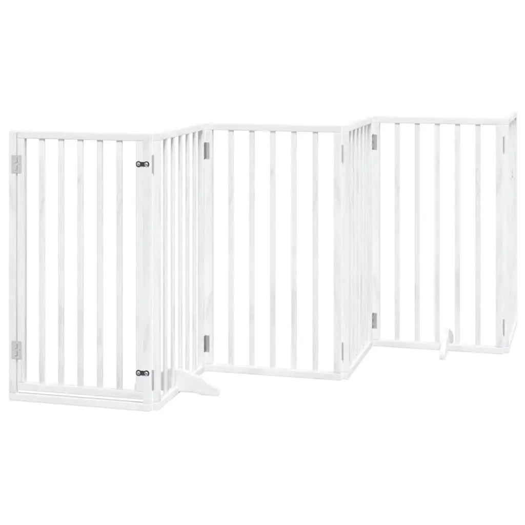 Dog Gate Foldable Pet Safety Barrier 12 Panels White Poplar Wood with Door Lock