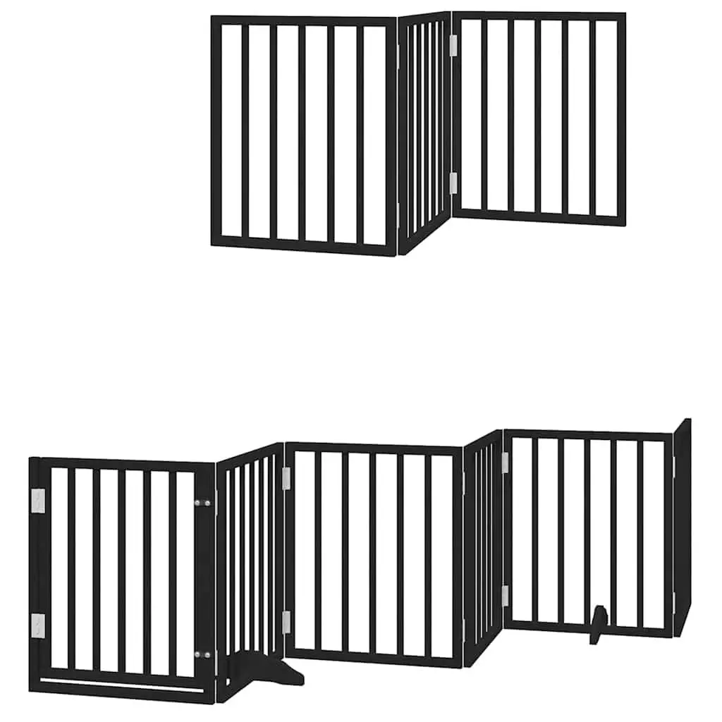 Pet Barrier Foldable Dog Gate with Door 450cm Black 9 Panels Poplar Wood