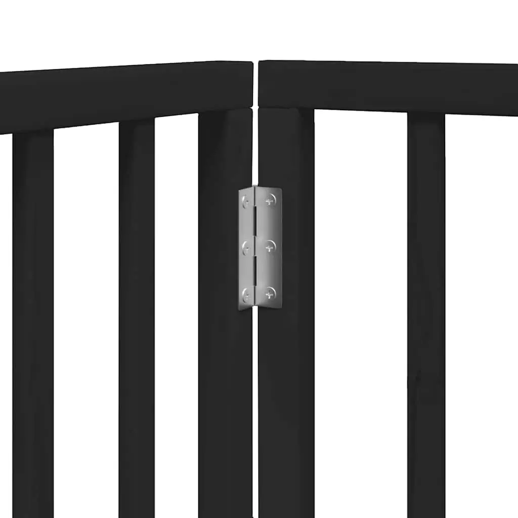 Pet Barrier Foldable Dog Gate with Door 450cm Black 9 Panels Poplar Wood