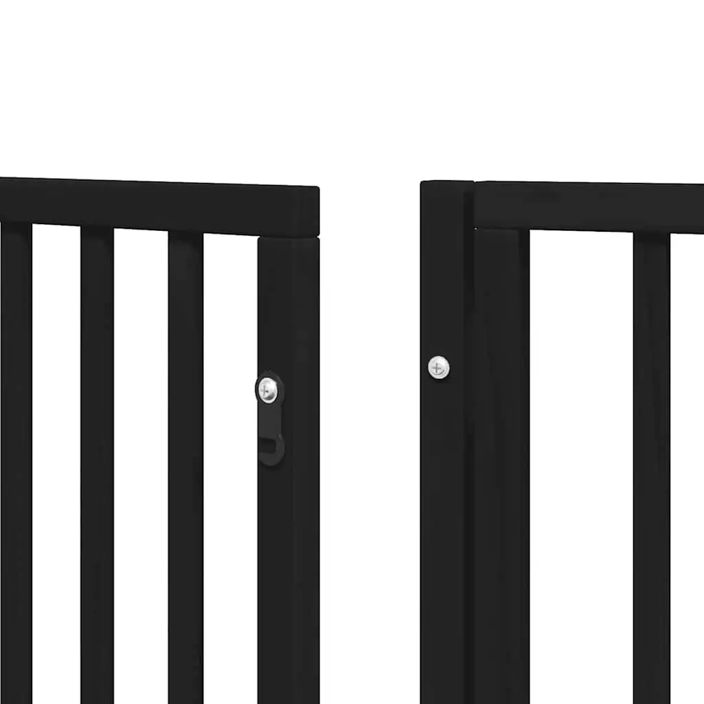 Pet Barrier Foldable Dog Gate with Door 450cm Black 9 Panels Poplar Wood