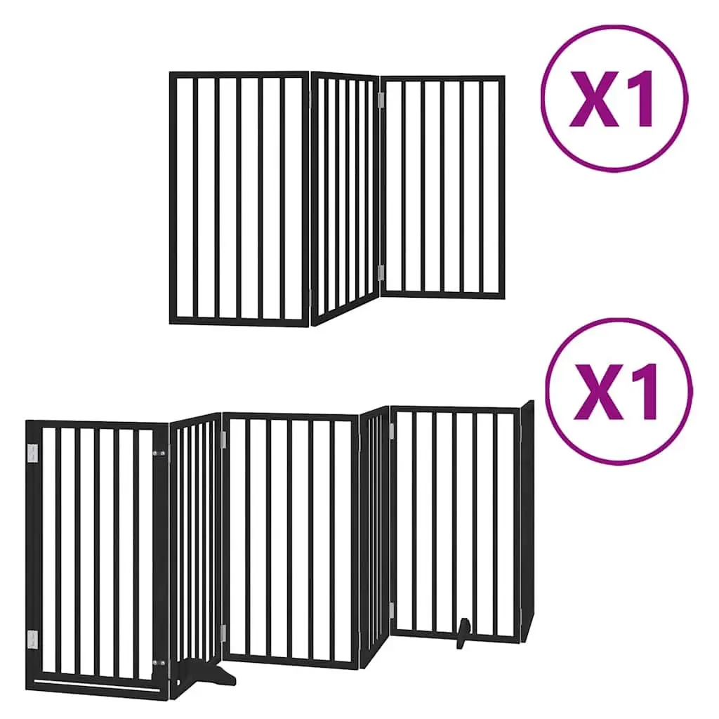 Dog Gate Foldable 9 Panels Black 450cm Poplar Wood Pet Safety Barrier