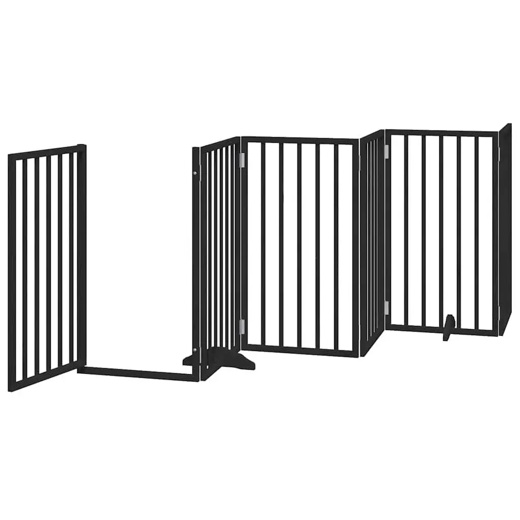 Dog Gate Foldable 9 Panels Black 450cm Poplar Wood Pet Safety Barrier