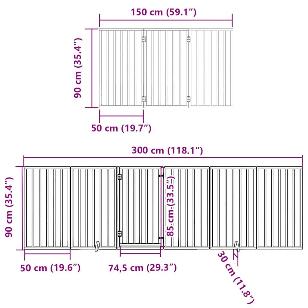 Dog Gate Foldable 9 Panels Black 450cm Poplar Wood Pet Safety Barrier