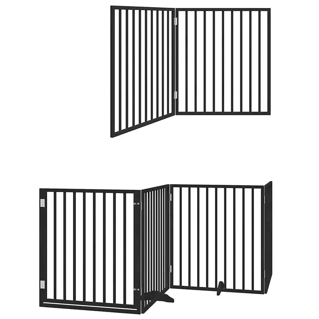 Dog Gate Foldable 6 Panels Black Poplar Wood Pet Safety Barrier