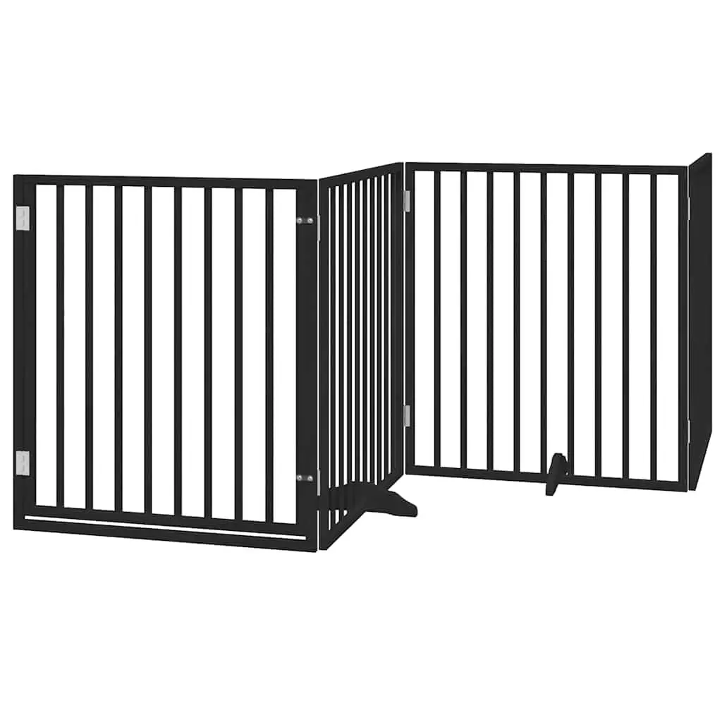 Dog Gate Foldable 10 Panels Pet Safety Barrier Black Poplar Wood Enclosure