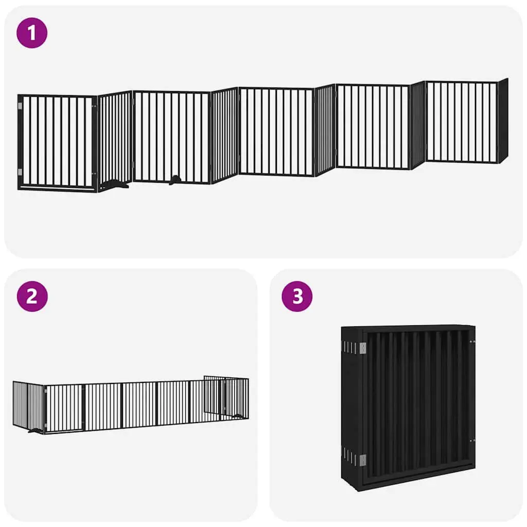 Dog Gate Foldable 10 Panels Pet Safety Barrier Black Poplar Wood Enclosure