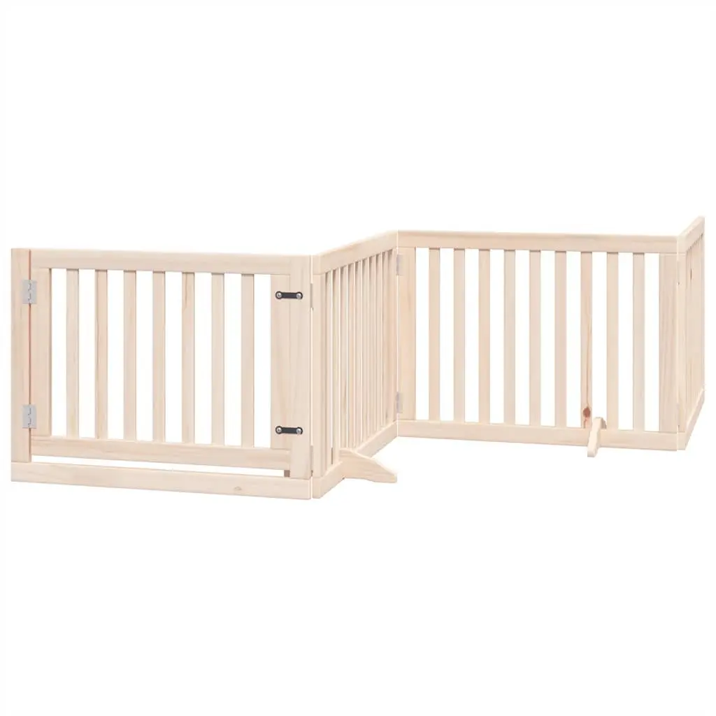 Dog Gate Foldable 6 Panels Pet Safety Barrier with Door Lock Brown