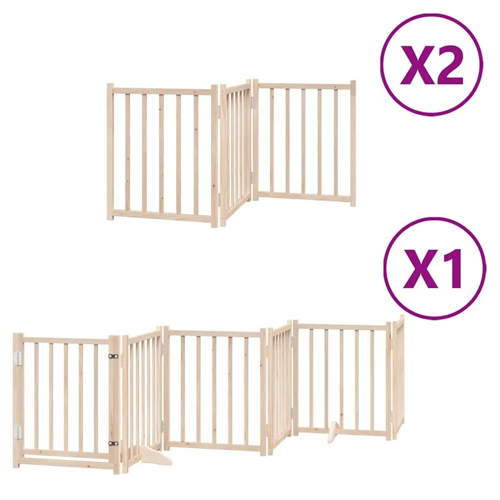 Foldable Dog Gate 12 Panels 600cm Brown Poplar Wood Pet Safety Barrier with Door