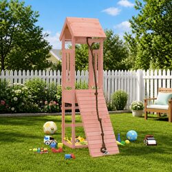 Wooden Playhouse with Climbing Wall: Safe & Sturdy