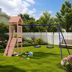 Family-Friendly Wooden Playset with Climbing and Swing Features