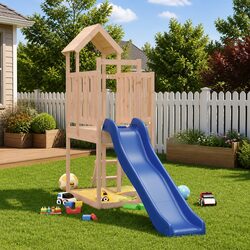 Safe and Fun Wooden Playset with Slide and Sandbox