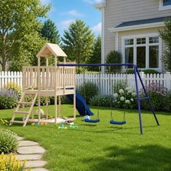 Solid Wooden Playset with Swing and Slide Features