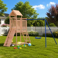 Outdoor Playset Wooden Climbing Frame Swing Slide Sandbox Backyard Play