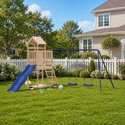 Versatile Wooden Playset with Double Swings