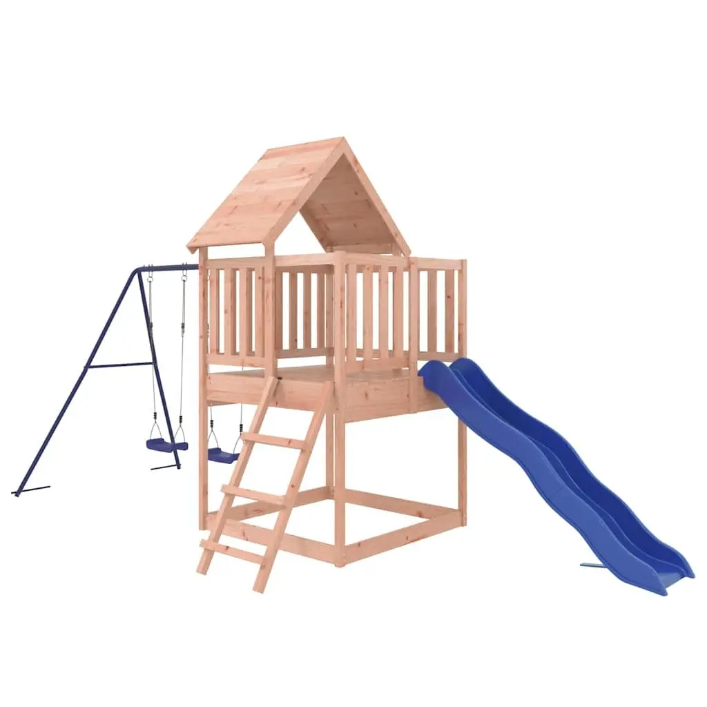 Outdoor Playset Climbing Frame Wave Slide Double Swing Sandpit 90 cm Brown