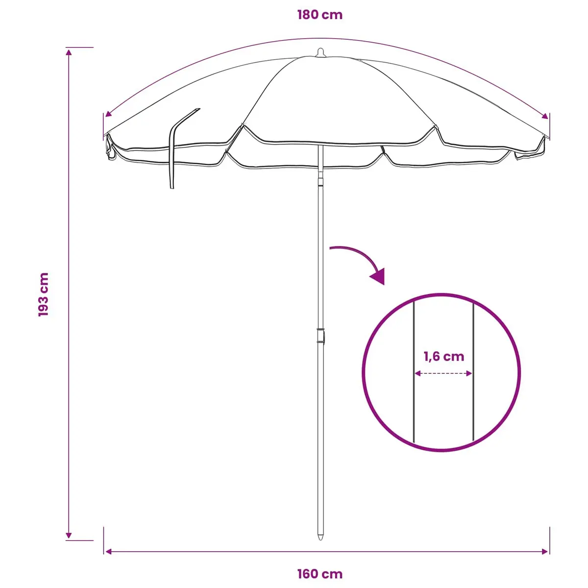 Garden Parasol Outdoor Shade Umbrella 180cm Anthracite Steel Pole