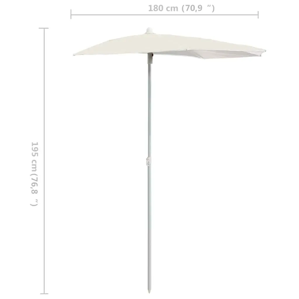 Half Round Garden Parasol Outdoor Shade UV Protective 180 x 90 cm Cream