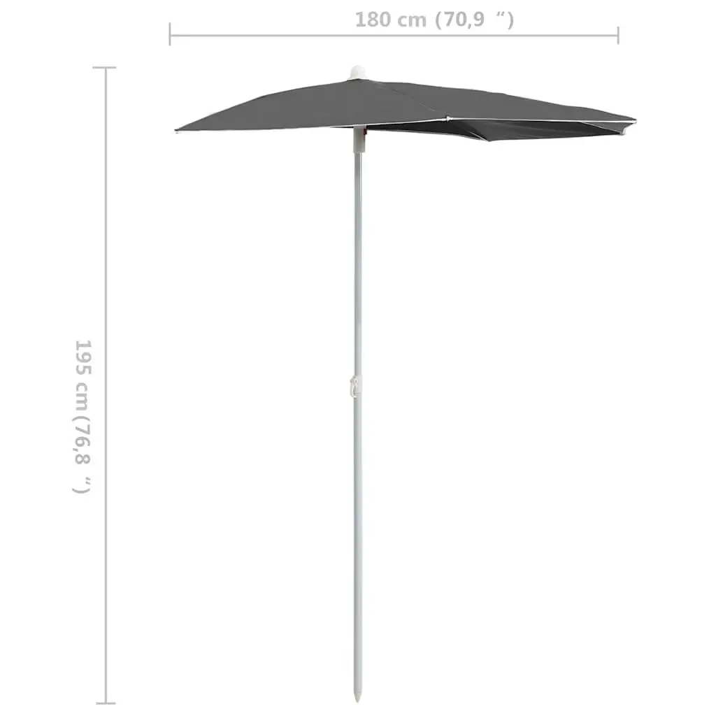 Half Round Garden Parasol Outdoor Sunshade 180x90 cm Anthracite