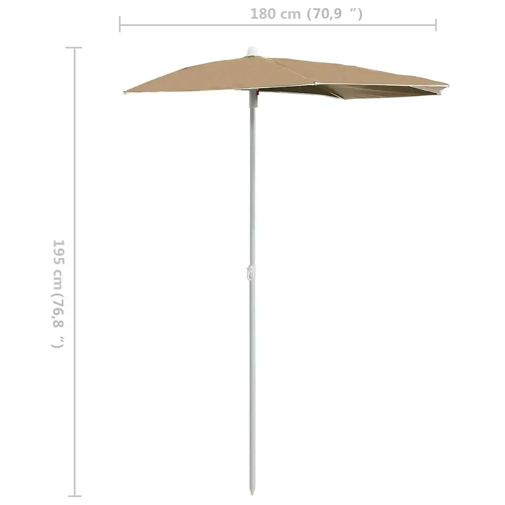 Half Round Garden Parasol Outdoor Sun Shade 180 x 90 cm Taupe