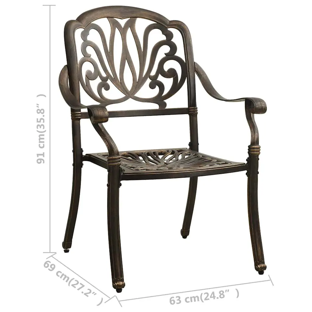 Outdoor Garden Chairs 2 Piece Cast Aluminium Dining Seating Brown