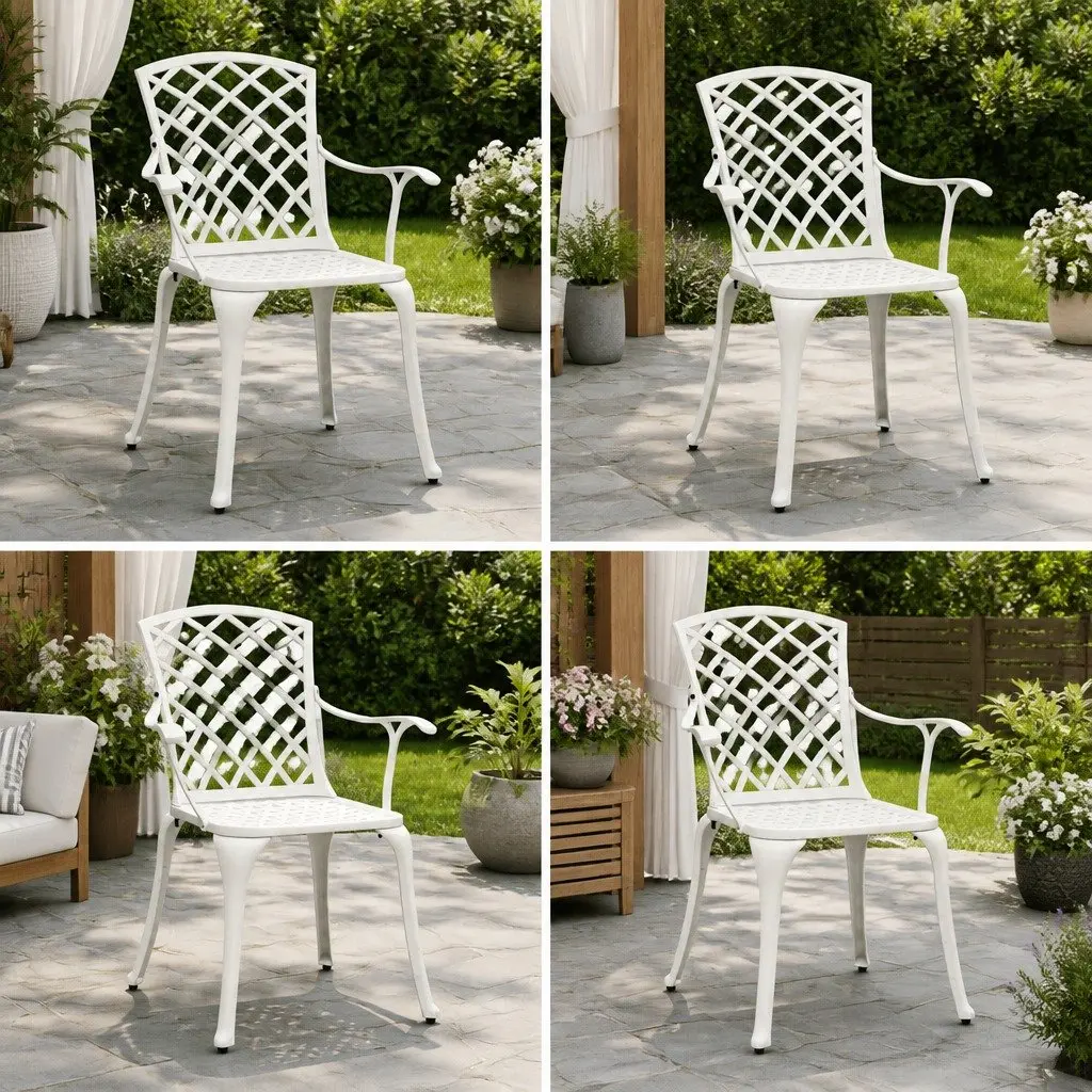 Outdoor Dining Chairs Set 4 Pcs Cast Aluminium Garden Seating White