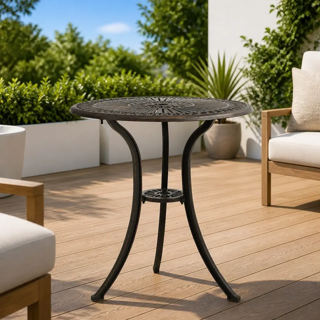 Garden Table Outdoor Patio Furniture Cast Aluminium Brown 62x62x65cm Tea Coffee