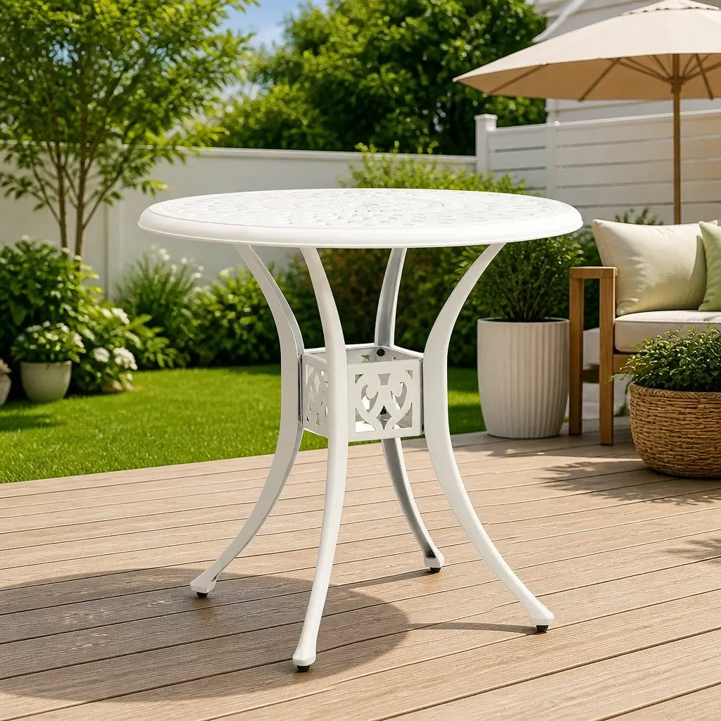 Garden Table Outdoor Dining 78cm White Cast Aluminium