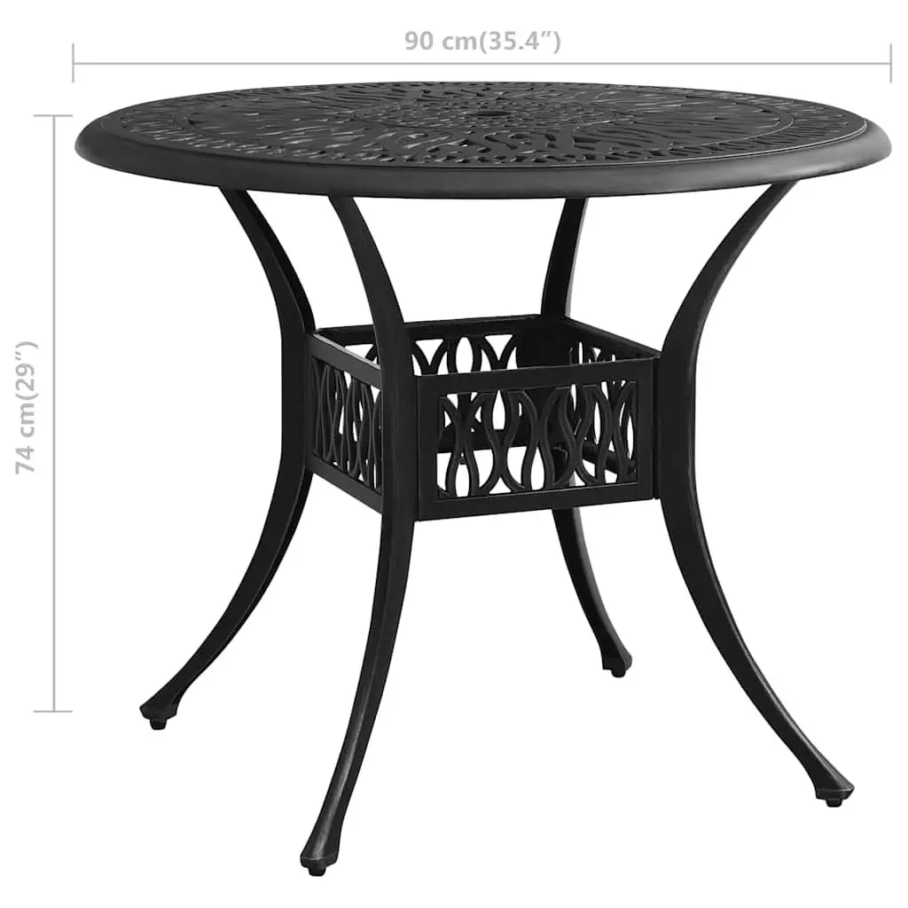 Outdoor Garden Table Black Square Cast Aluminium Umbrella Hole 90 x 90 x 74 cm