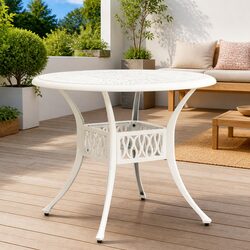 Practical White Cast Aluminium Garden Table for Outdoors