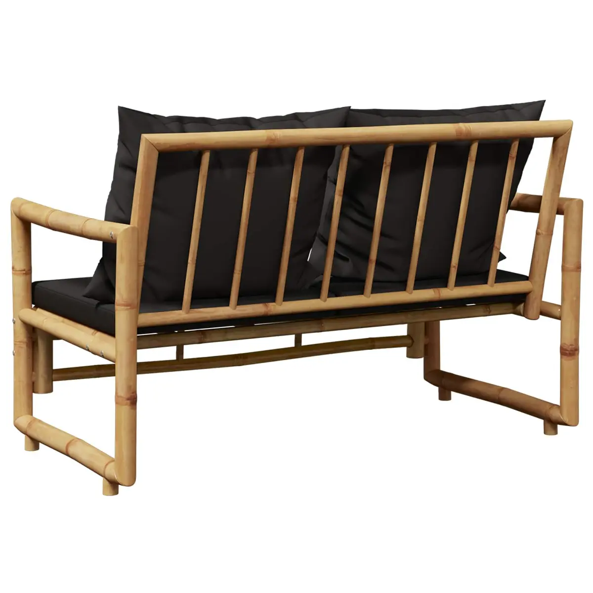 Garden Bench Outdoor Seating 115 cm Bamboo Grey Padded Cushions Slatted
