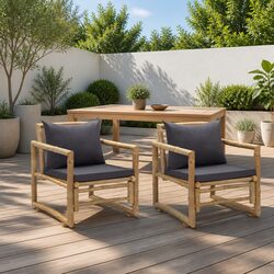 Reliable Bamboo Chairs with Grey Cushions for Outdoor Relaxation
