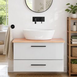 Bathroom Countertop Worktop 80x60cm Brown Treated Solid Wood Vanity Top Shelf