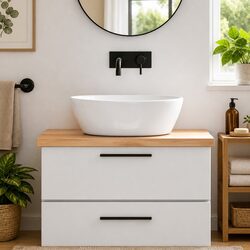 Bathroom Countertop Solid Oak Wood Brown 80x60x6 cm Treated Handmade Live Edge