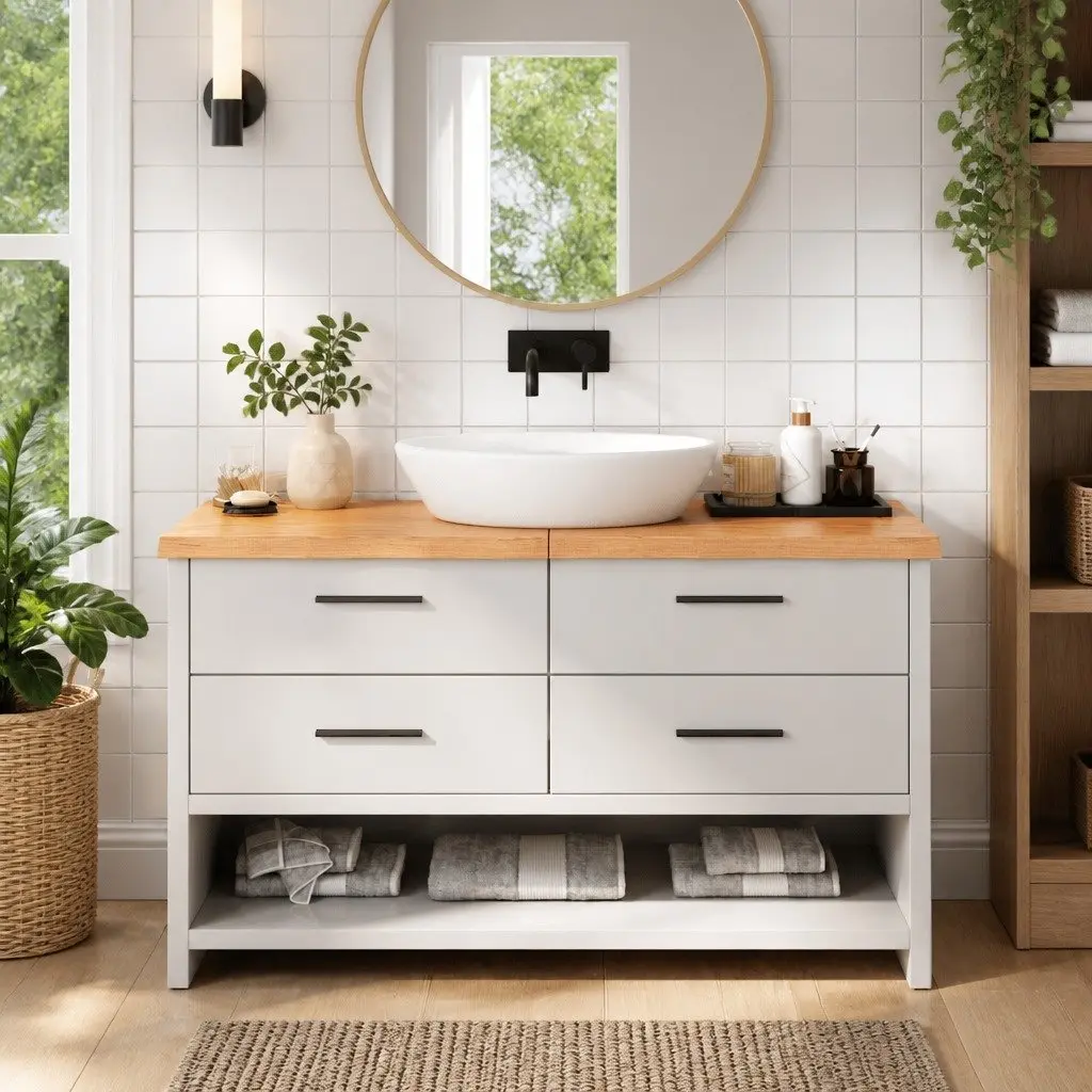 Solid Oak Wood Bathroom Countertop 140x50x4cm Varnished Live Edge Brown Vanity Top