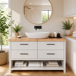 Bathroom Countertop Worktop Brown Solid Oak Wood 140x50x6 cm Treated Vanity Top
