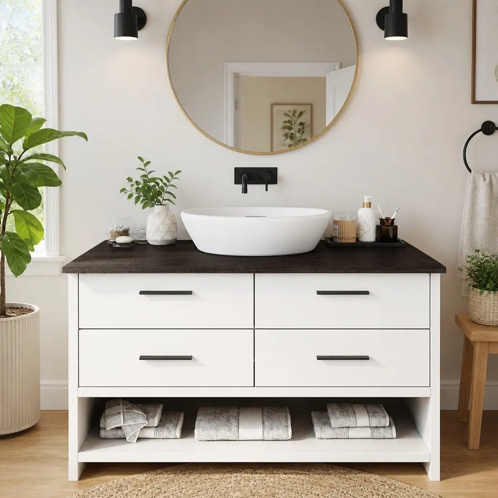 Bathroom Countertop Solid Oak Wood Dark Brown 100x60cm Vanity Top