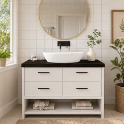 Warm Solid Wood Bathroom Countertop in Dark Brown 120x60x6 cm