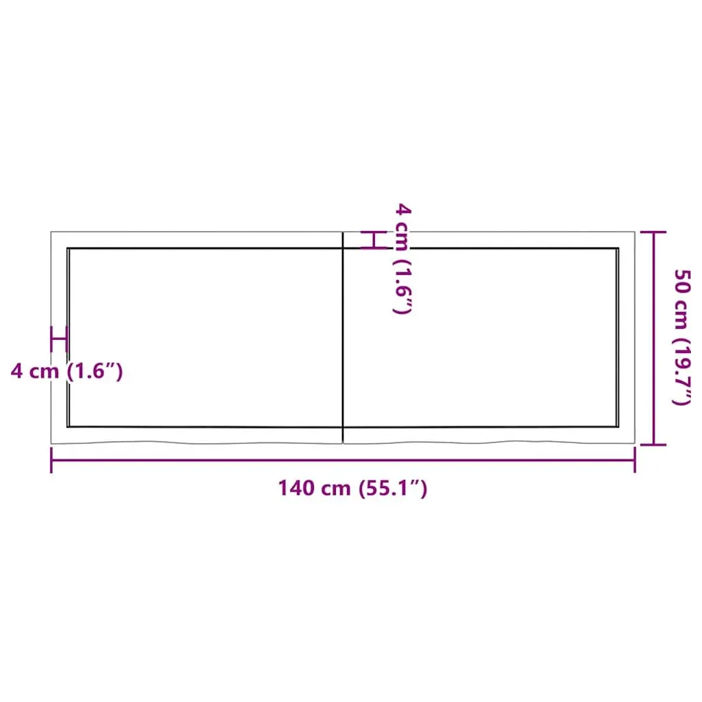 Solid Oak Wood Tabletop 140x50x6 cm in Brown